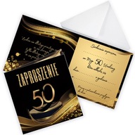 Zaproszenia na 50 Urodziny Złote fale Eleganckie plus Koperta Biała Z11_20