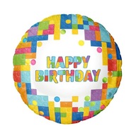 Balon foliowy okrągły KLOCKI Happy Birthday 45 cm
