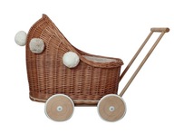Wózek wiklinowy dla lalek PCHACZ lalki +Pościel+Pompony