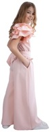 Dievčenský overal elegantný ružový s čipkou so širokými nohavicami 140