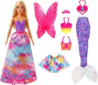 BARBIE DREAMTOPIA PRZEBIERANKI KSIĘŻNICZKA WRÓŻKA SYRENA 3W1 + AKCESORIA