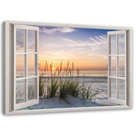 Obraz na plátne, Okno s výhľadom na pláž - 120x8