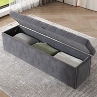 čalúnený lavicový sedák Zamatová taburetka úložná lavica sivá 138 x 41 x 42 cm