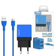 SZYBKA ŁADOWARKA SIECIOWA 2XUSB DUAL USB-C + KABEL TYP-C QC NIEBIESKA