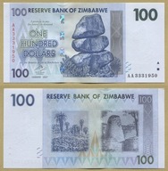 -- ZIMBABWE 100 DOLLARS 2007 AA P69a UNC