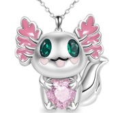 Náhrdelník AKSOLOTL Strieborné zirkóny AXOLOTL RUŽOVÉ SRDCE VEĽKÉ OČI