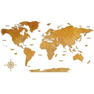 Drewniana mapa świata Premium Sikorka z miastami Dąb XL 250x125cm 6 mm