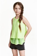 H&M bluzka kr top zieleń FLUO 2 warstw 146/152