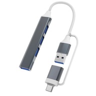 HLINÍKOVÝ HUB ROZBOČOVAČ USB 3 - 4 PORTY USB-A/C S ADAPTÉROM - SMARTFÓN