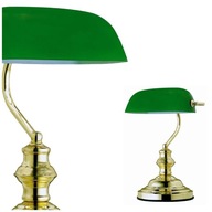 Zielona lampa biurkowa bankierska ANTIQUE mosiądz