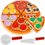 Drewniana Pizza do Krojenia dla Dzieci na Rzep + Nóż Rzepy Duża Dodatki