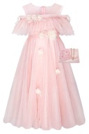 Sukienka długa balowa suknie różowa tiul druhna wesele dla dziewczynki 140
