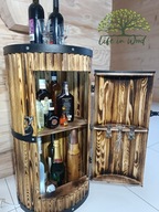 Bar na alkohol drevený sud opálený 80cm LED osvetlenie
