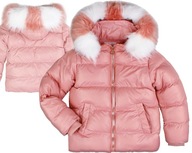 Różowa kurtka błyszcząca ciepła futerko pikowana 14 158 164