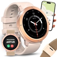 SMARTWATCH DAMSKI POŁĄCZENIA GPS MENU PL AMOLED ZŁOTY PULS SPORTOWY 2 PASKI