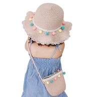 Dievčenský set kabelka a plážový klobúk púdrový ružový brmbolce