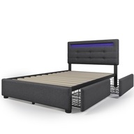 Łóżko pojedyncze tapicerowane z oświetleniem LED i ramą łóżka 2 szufladami