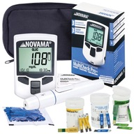 GLUKOMETR CHOLESTEROL KWAS MOCZOWY NOVAMA MULTICHECK PRO+ ETUI PASKI ZESTAW