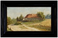 Pejzaż wiejski 1924 stary obraz olejny z Niemiec