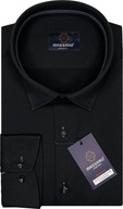 Elegantná vizitka čierna hladká pánska košeľa s lycra PREMIUM Regular-fit
