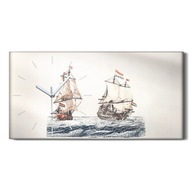 Hodiny na plátne nástenné More vlny lode 60x30