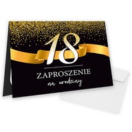 Zaproszenia na 18 Urodziny Złoto i Czerń / Koperta Biała WB_20
