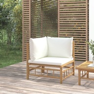 Záhradná rohová sedačka krémové bambusové vankúše