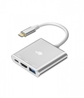 TB HUB adaptér USB C 3v1 - HDMI, USB, PD strieborný