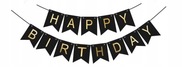 Baner Girlanda czarna urodziny HAPPY BIRTHDAY 3 m napis urodzinowy złoty