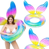 FELFÚJHATÓ ÚSZÓKERÉK SZIVÁRVÁNY CSILLÁMOS HALFAROK SELLŐ USZONY 90CM