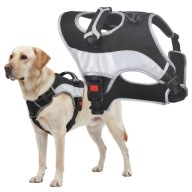 Postroj pre psa nastaviteľný pevný reflexný bez tlaku s rukoväťou guard