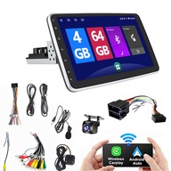 1 DIN-es AUTÓS RÁDIÓ ANDROID GPS 10" FORGATHATÓ ISO+KAMERA 4/64GB CARPLAY
