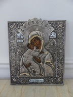 Postriebrená ikona Matka Božia s dieťaťom Ježiš