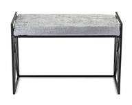 Metalowa ławka ozdobna z miękkim siedziskiem pufa obita szarym welurem loft