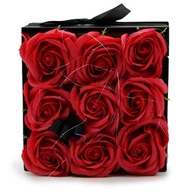Kvety Mydlane Box - 9 červených ruží - Štvorcový