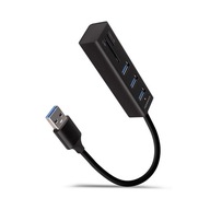 AXAGON HMA-CR3A, rozbočovač USB 3.2 Gen 1, 3x porty USB-A  čítačka kariet SD/microSD, kov, kábel USB-A 20