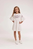 Sukienka haftowana biała z króliczkami Wielkanoc len bawełna 134