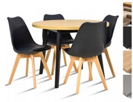 Okrągły stół rozkładany 100 cm 4 masywne krzesła