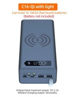 Powerbank odpinany przenośny obudowa baterii USB C16-QI ze światłem