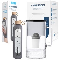 Filtračná kanvica Wessper D2 Borosilicate 3,3 l šedá + Fľaša Wessper 1000 ml