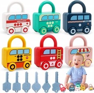 Gra edukacyjna łamigłówka samochodziki klocki kłódki zabawka Montessori