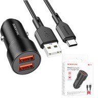 Ładowarka samochodowa 2xUSB kabel USB Type-C 1M 2,4A BZ19