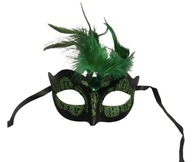 Maska venetian mask green with green stone and feather
