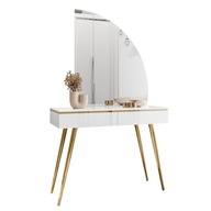 Kozmetický toaletný stolík AURORA-SQ so zrkadlom biely lesk verzia pravá