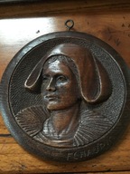 Medalion płaskorzeźba, popiersie kobiety