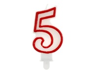 Narodeninová sviečka číslica 5 bielo-červená 7 cm