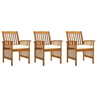 Záhradné stoličky s vankúšmi 3 ks masívne akáciové drevo