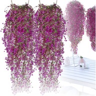 Umelé fialové kvety visiace kvetinová girlanda brečtan popínavé rastliny 2ks