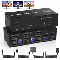 Przełącznik KVM USB 3.0 2 porty HDMI + DisplayPort 3 monitory audio OUTLET