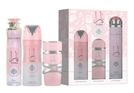 Sada Lattafa Yara: Parfém 100 ml, Dezodorant 200 ml, Osviežovač 300 ml